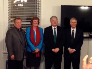 From left: Dumfries Mayor Jerry Foreman (forum moderator) and candidates Suzanne Scholte, Gerald Geddes and Mike Litzelman